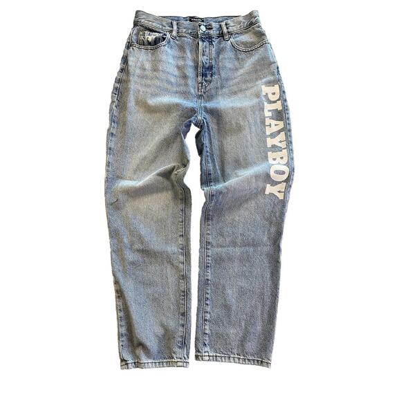 Playboy by Pacsun High Rise Button Fly Bunny Jeans Size 28 Light Wash Logo - Picture 1 of 4